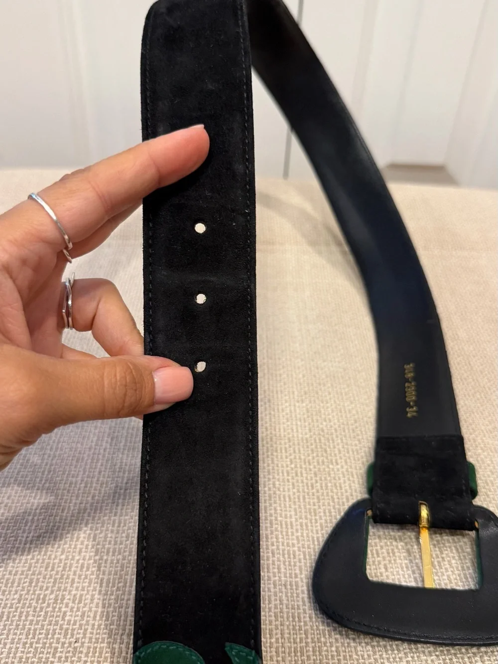 Vintage Escada Suede Black Green Belt Women’s Size S Made In Italy